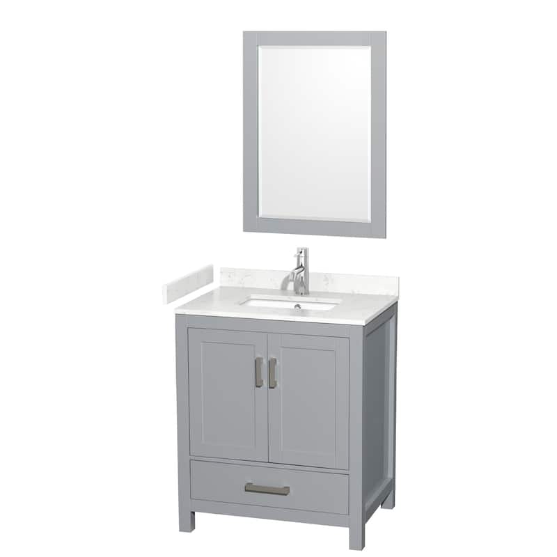 Wyndham Collection Sheffield 30" Single Bathroom Vanity, Carrara - Gray / Carrara Cultured Marble Top / Brushed