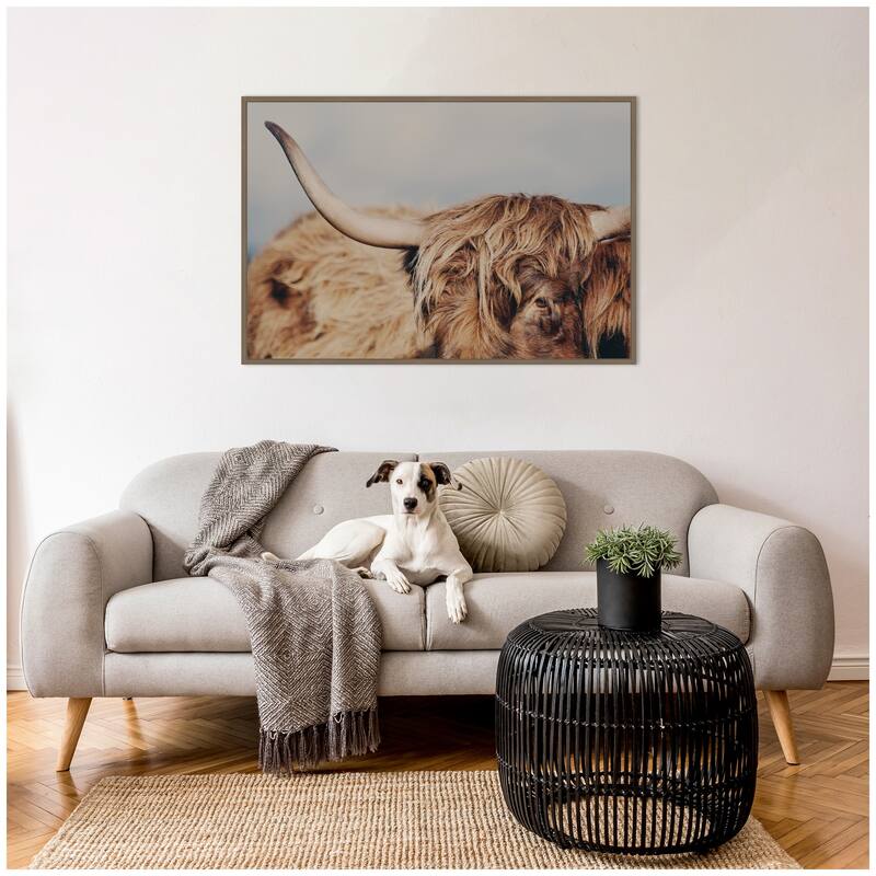Kate and Laurel Highland Cow IX Close by Laura Evans Framed Canvas Wall Art Print