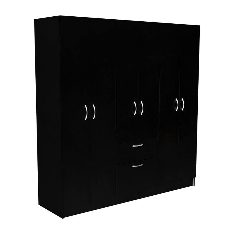 18.62" Modern Six-door Armoire with Hanging Rod, Spacious Drawer and Three Interior Shelves