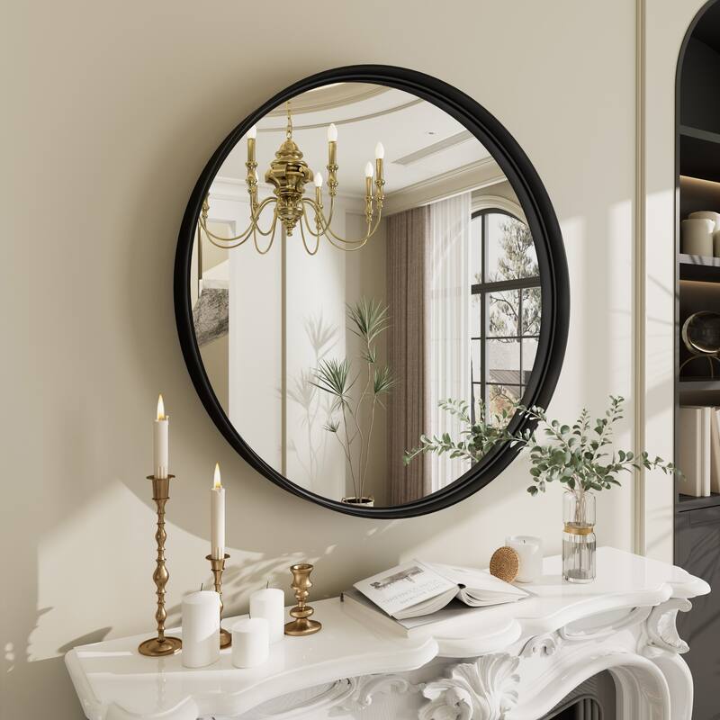 Round Tempered Glass and Metal Framed French Cleat Mounted Wall Bathroom / Vanity Mirror