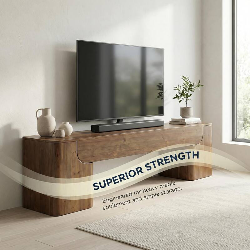 Solid Wood TV Stand for 55/60/65/75-Inch TVs, Media TV Console, Entertainment Center Television Stand for Living Room, Bedroom