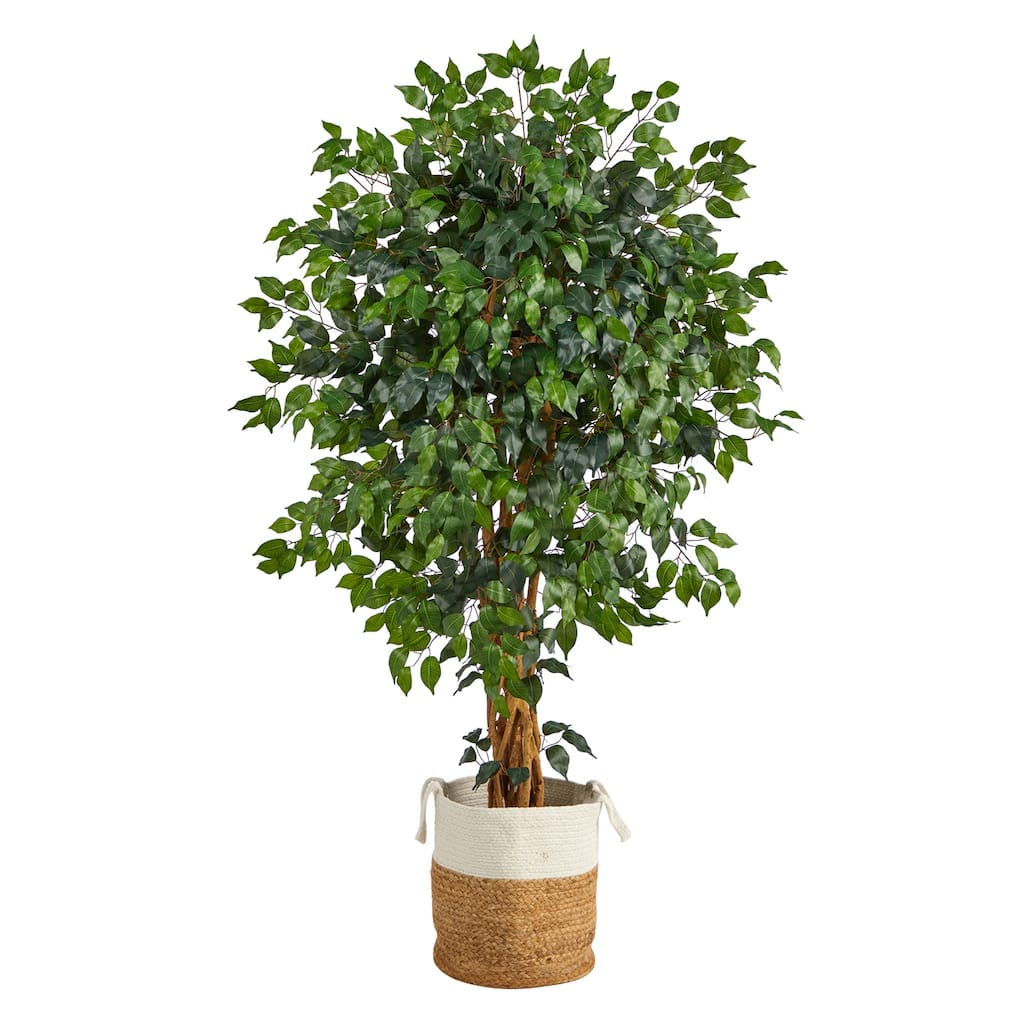 Artificial Mid Century Tree - 5.5ft Indoor Faux Plant with Jute Planter - Modern Home Decor - Green - 41-50 Inches