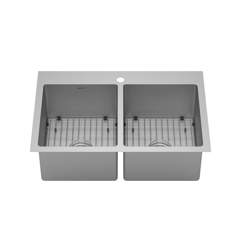 Karran 33" Top Mount Double Equal Bowl Stainless Steel Sink Kit