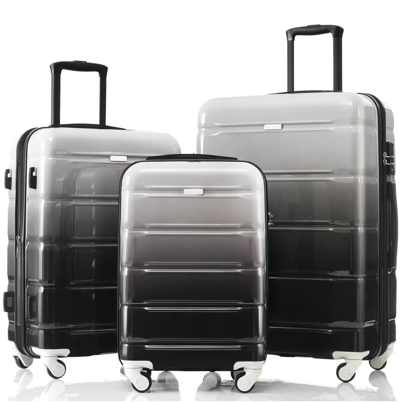 Luggage Set of 3, ABS+PC Hard Shell Carry-on Suitcases with Cup Holder and USB Port & Spinner Wheels, for Men Women Travel