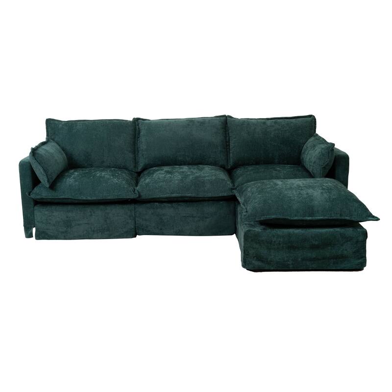 93.31" Faux Linen Modular Sectional Sofa with Ottoman, Wood Frame