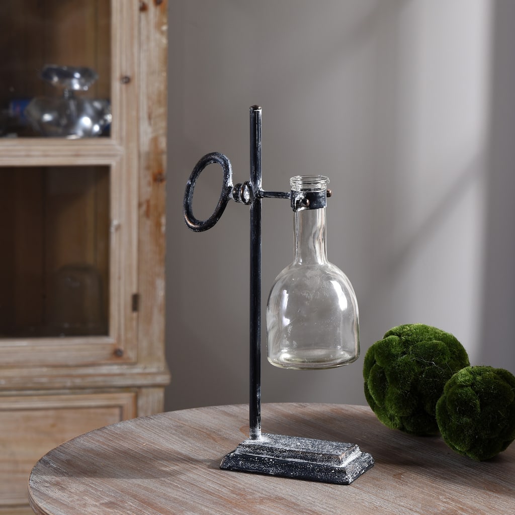 Carbon Loft Abiram Glass Flask Vase with Oval Ring Support Metal Stand Table Top Accessory