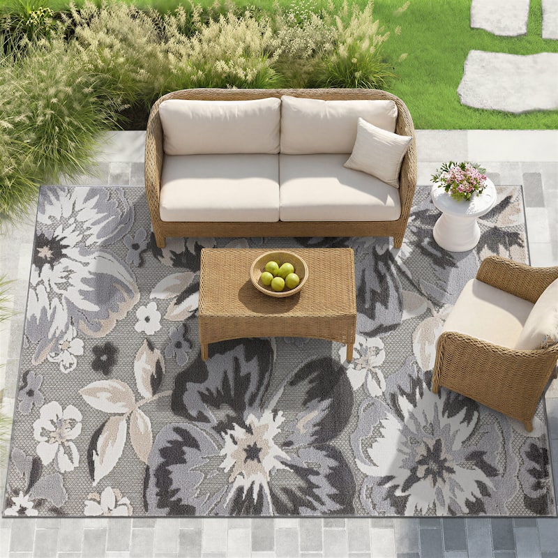 Bergamo Contemporary Floral Indoor/Outdoor Area Rug - 7'10"x10' - Gray