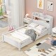 preview thumbnail 1 of 10, White Wood Twin Size Platform Bed with LED Light, Storage Headboard, and Safety Guardrail White