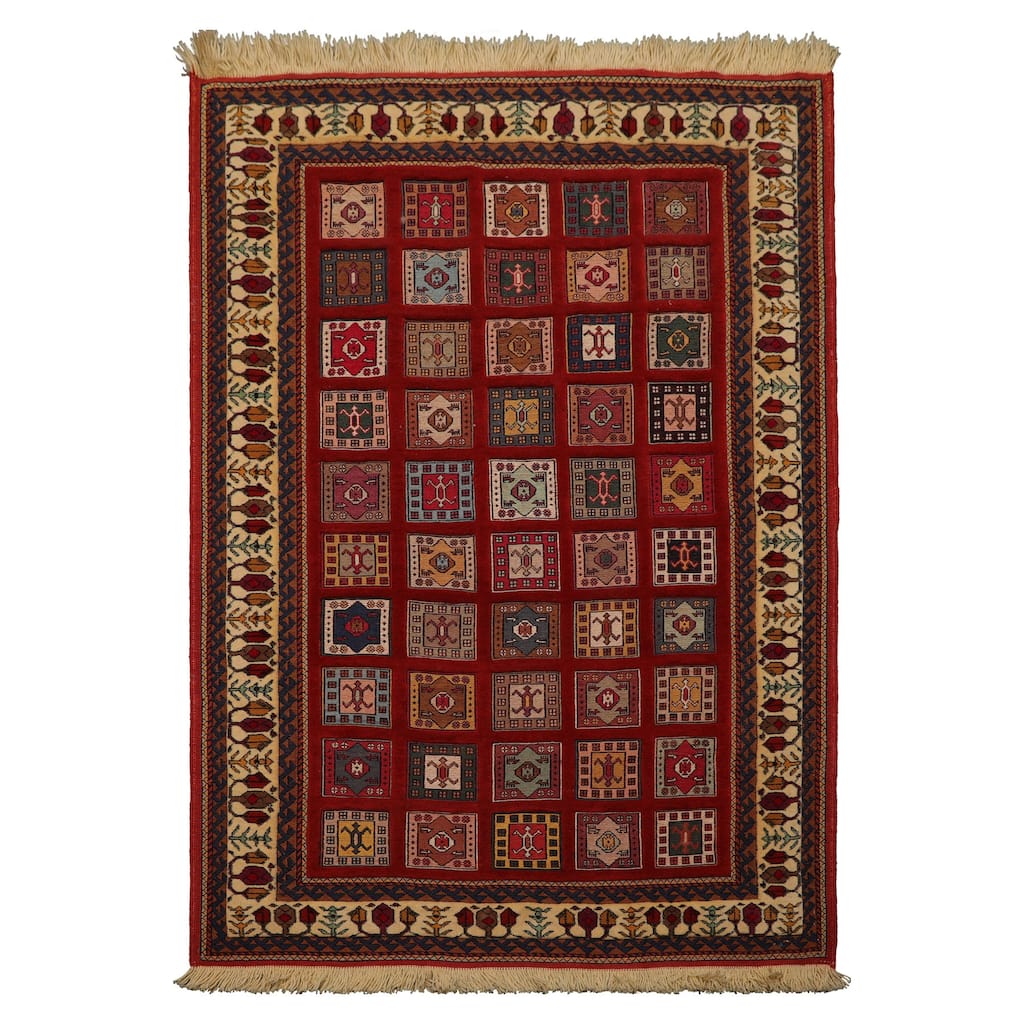 4'4''x6'3" Rust Shiraz Hand Knotted Wool Rug Tribal Panel Design - 4' 4'' x 6' 3''