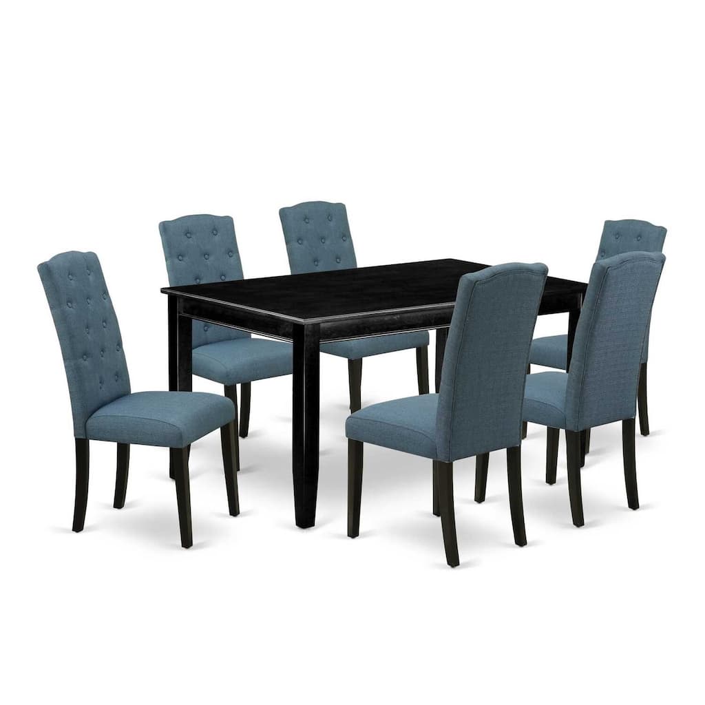 HomeStock 7-Piece Rectangle Black Finish Solid Wood Top Dining Table with 6-Parson Chairs with Lattice Back
