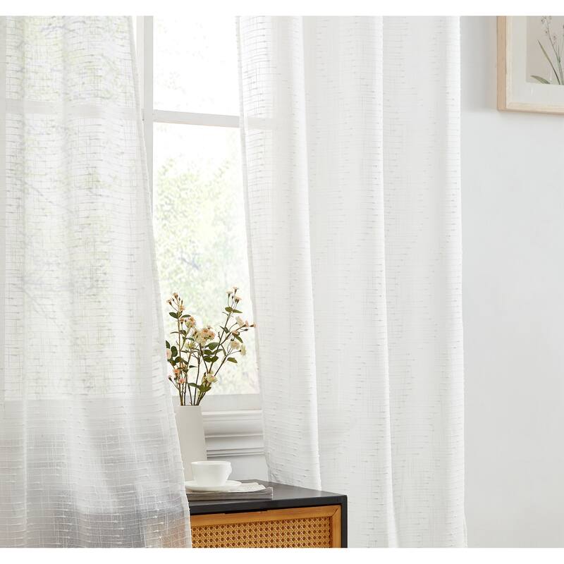 HLC.ME Emily Faux Linen Semi Sheer Light Filtering Transparent Grommet Lightweight Window Curtains Drapery Panels, 2 Panels