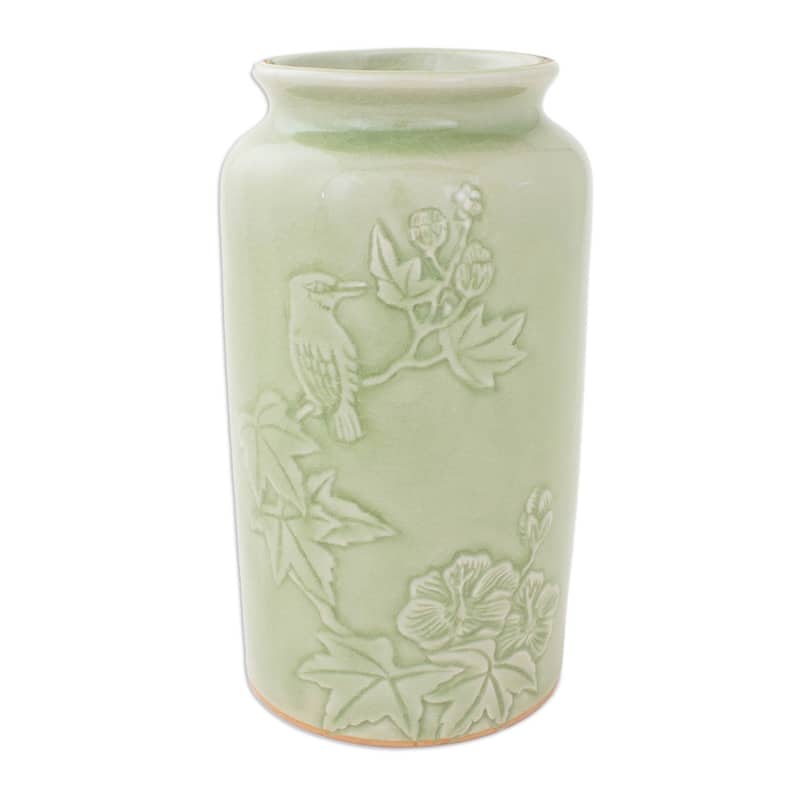 Novica Handmade Natural Glory Celadon Ceramic Vase