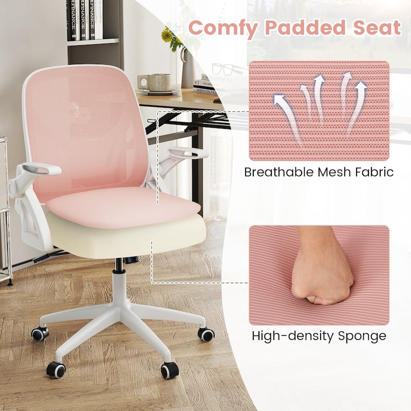 Breathable Mesh Adjustable Desk Chair with Lumbar Support and Sponge Cushion Flip-up Armrests - 25" x 25" x 36"-39"