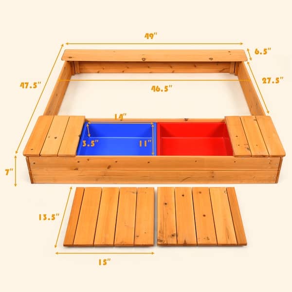 Costway Kids Cedar Sandbox w/ Storage Boxes & Bench Seats Children