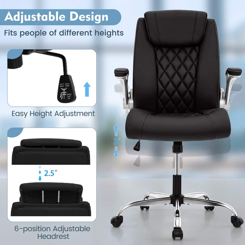 Costway PU Leather Office Chair Height Adjustable Executive Chair with - See Details