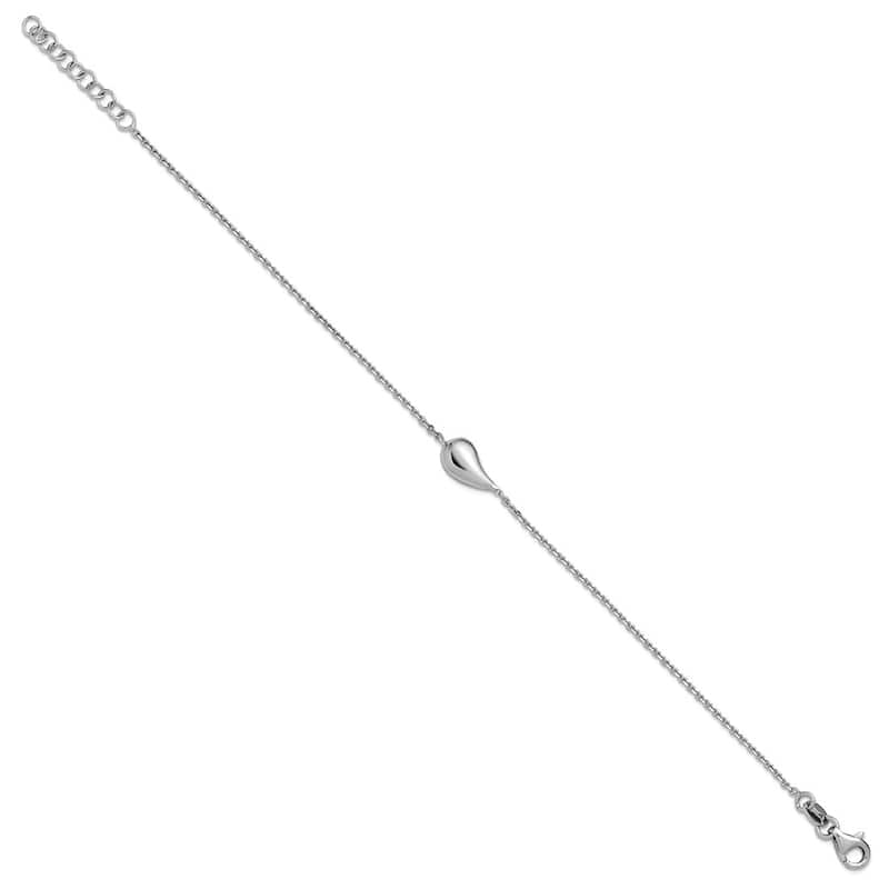 Curata 925 Sterling Silver 7" Italian Rhodium Puffed Teardrop Layering Bracelet