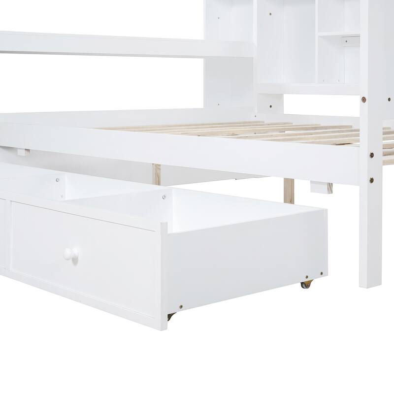 Daybed with Storage Drawers, Desk & USB Ports, Twin/Full Size Wooden Frame for Kids & Teens