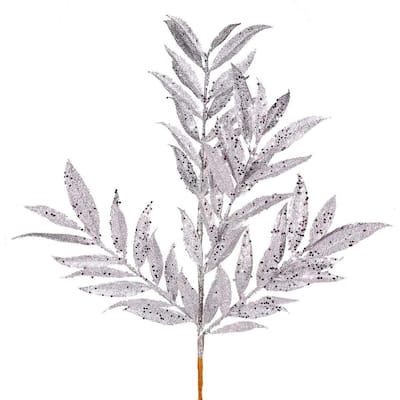 Silver Glitter Ruscus Spray Faux Plants And Trees