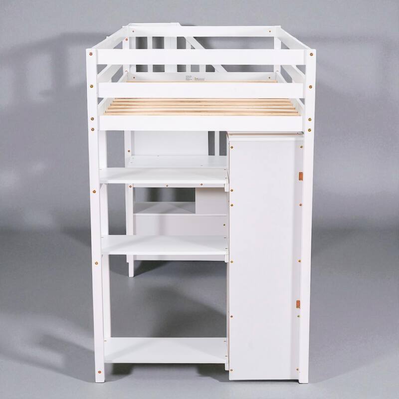 Twin Size Loft Bed with Desk, Storage Drawers, Shelves & Stairs, Wooden Frame for Kids & Teens
