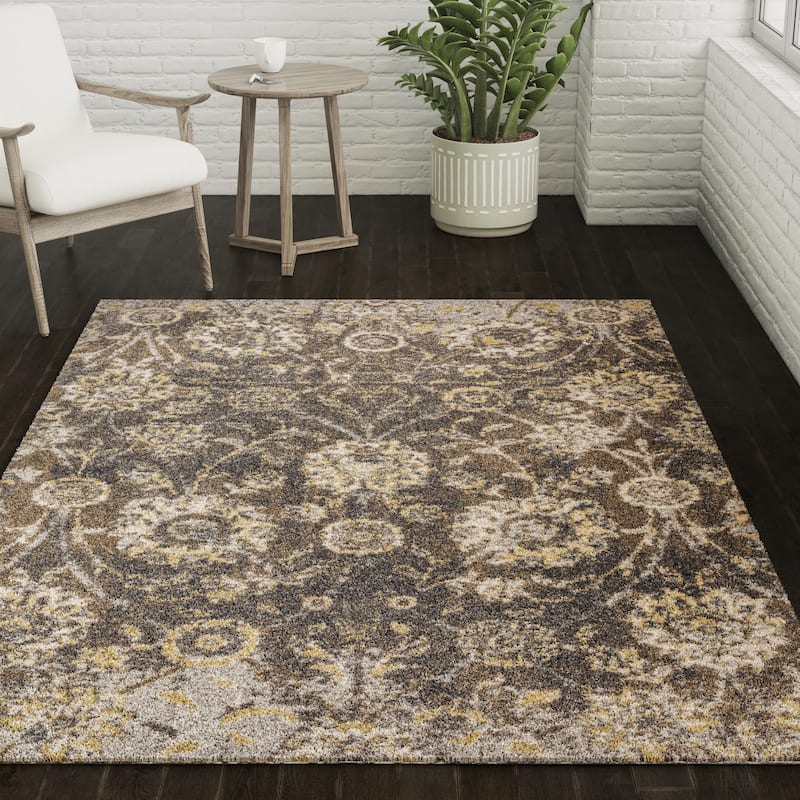 Addison Barkley Blue Floral Farmhouse 1'8" x 2'6" Accent Rug - Grey - 8' x 10' - Rectangle