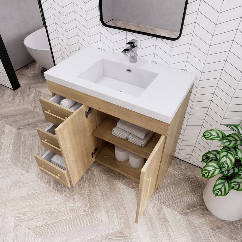 Eliza 36'' Freestanding Vanity(Left Drawers) with Single Sink