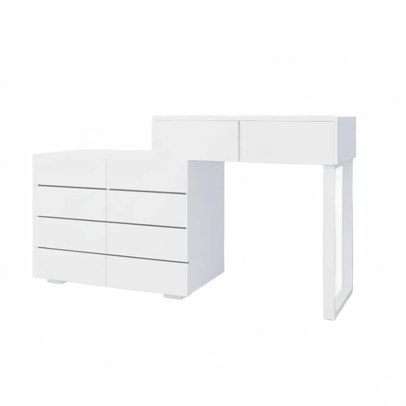 Modern Handleless Dressing Table with 10 Drawers and Extended Tabletop, for Bedrooms and Living Rooms