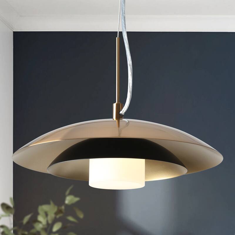 Modern LED 1-Ligh Dome Pendant Light Black Gold Kitchen Island Light - D12" x H69.5" Max