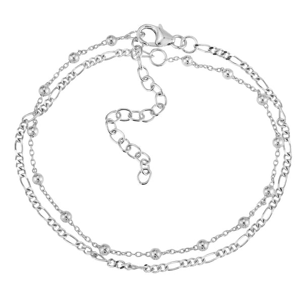 Handmade Stylish Pair Figaro and Beaded Chain Layered Sterling Silver Bracelet (Thailand). Opens flyout.