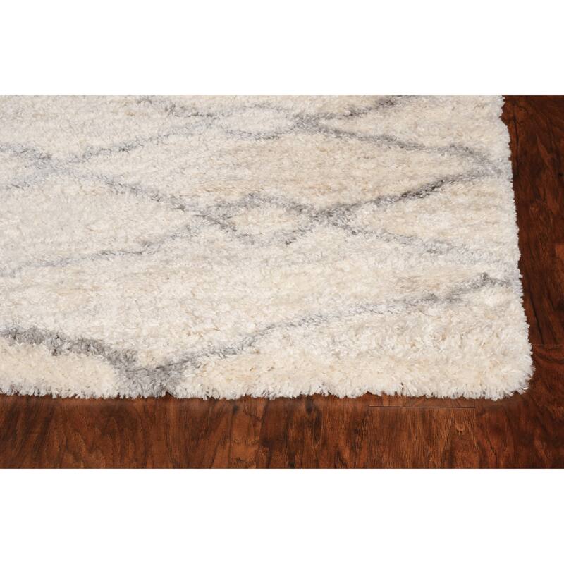 The Curated Nomad Coleridge Ivory/ Grey Trellis Shag Rug