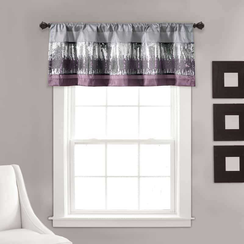 Lush Decor Night Sky Sequins Embroidery Valance - 18" x 52" - Purple & Grey