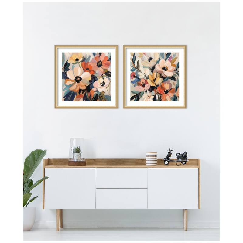 Kate and Laurel Garden Bloom Abstract Bouquet 2 Piece Framed Wall Art Print Set by The Creative Bunch Studio