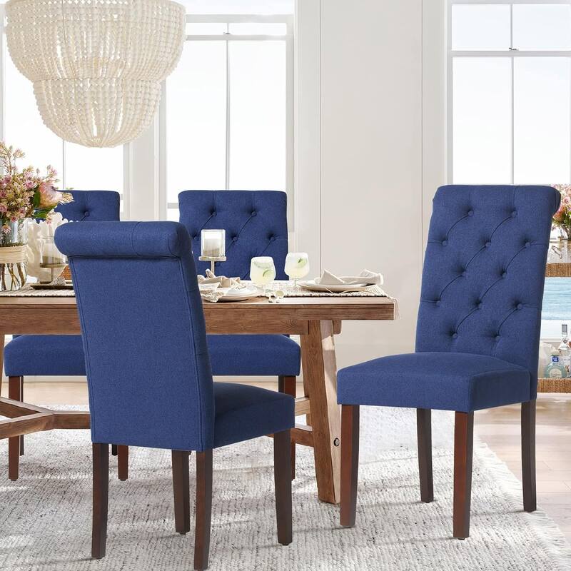Tufted Parsons Upholstered Dining Side Chairs with Solid Wood Legs and Padded Seat
