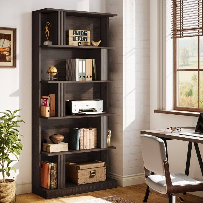 70-Inch Tall Storage Bookshelf, 5-Tier Modern Black Bookcase