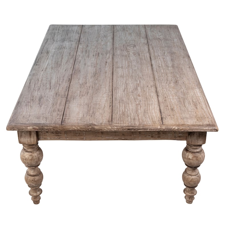 Zuri 54-inch Rectangular Reclaimed Pine Coffee Table with Carved Four Poster Legs Finished in an Antique Seal