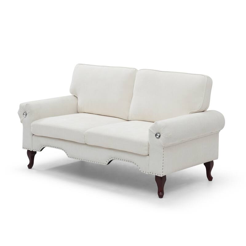 2-Seater Sofa Couch with Crystal Button Accents, Sofa Couch Loveseat with Wooden Non-Slip Legs and Rolled Armrests