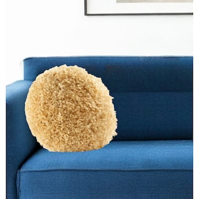 HomeRoots 14" X 14" Yellow Round Shag Throw Pillow