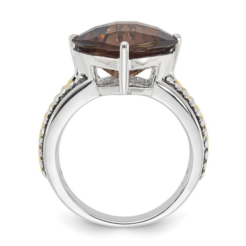 Curata 925 Sterling Silver With 14k 6.80Smokey Quartz Ring