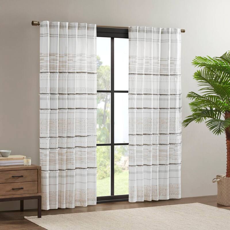 INK+IVY Nea Natural Cotton Printed Window Panel with tassel trim and Lining