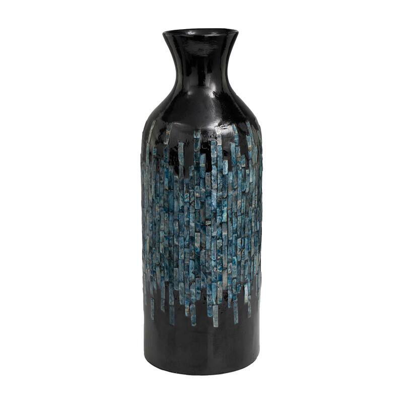 Black Capiz Shell Handmade Decorative Vase with Blue Ombre Design - 8"W, 20"H
