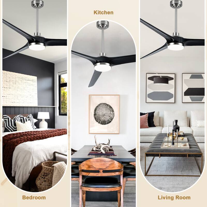Bella Depot 72" Nickel 3-Blade Large Ceiling Fan with LED Light