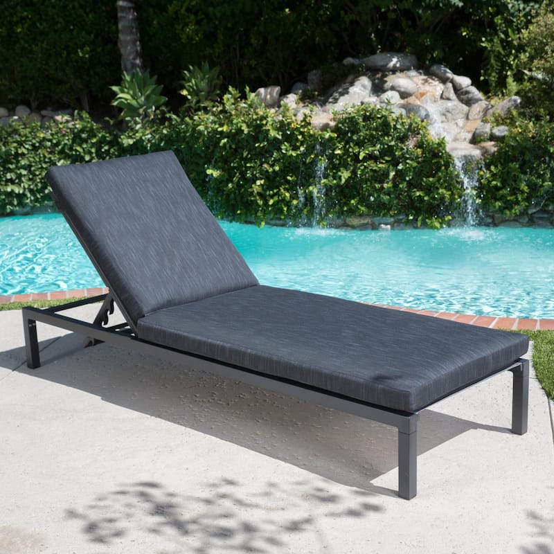 Outdoor aluminum frame chaise lounge with polyester cushions