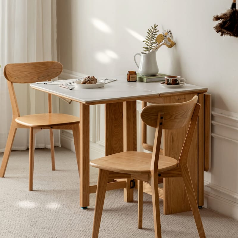 Rock Slab Extending Table, Modern Solid Wood Dining Table for 4-6 Seating - Light Oak