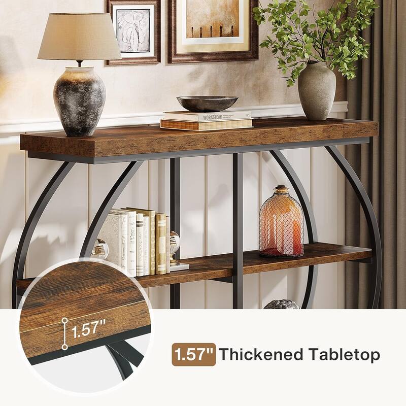 41.3" Industrial 3-Tier Entryway Console Table with Arched Metal Frame for Living Room, Hallway