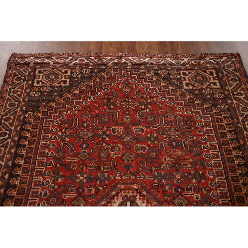Tribal Orange Qashqai Persian Vintage Rug Hand-Knotted Wool Carpet - 5'4"x 8'0"