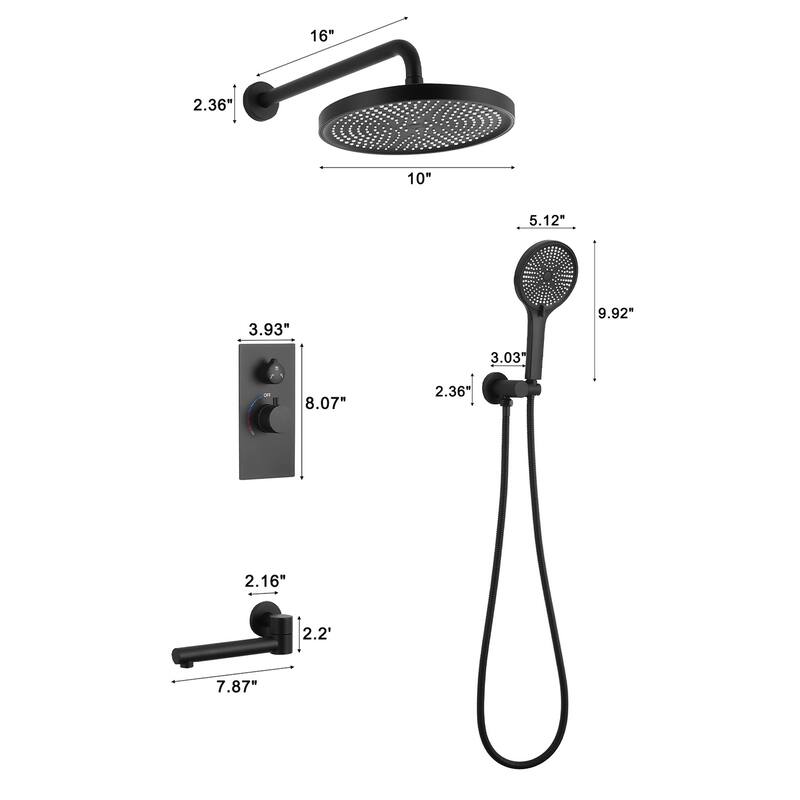 Luxury 3-Function Shower System Set - Solid Brass Control Valve, 10" Overhead Shower, 3-Spray Handheld