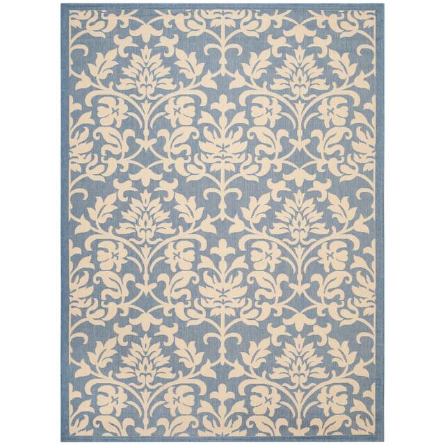 SAFAVIEH Courtyard Bettylou Indoor/ Outdoor Damask Area Rug - 8' x 11' - Blue/Natural