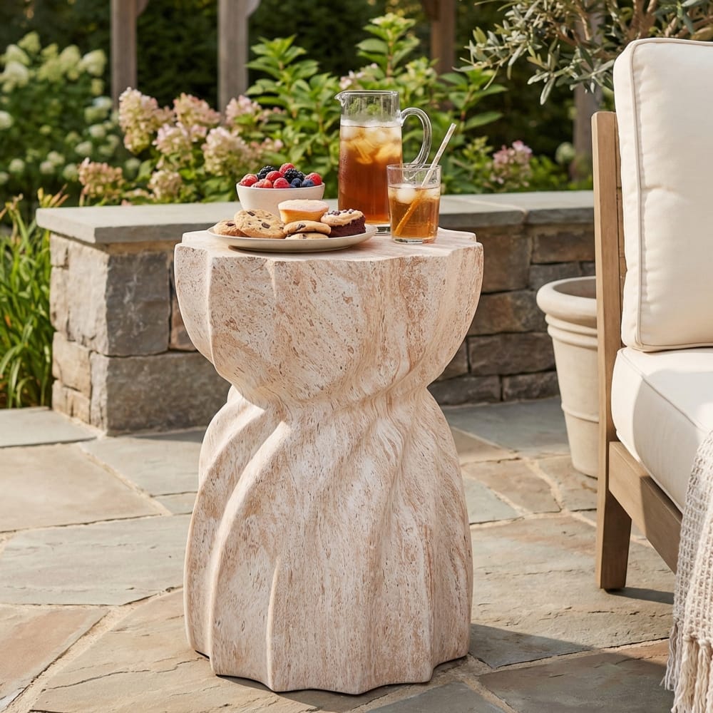 Christopher Knight Home Lysandros 19.29"H Modern Outdoor Concrete Side Table with Sculptural Fluted Design
