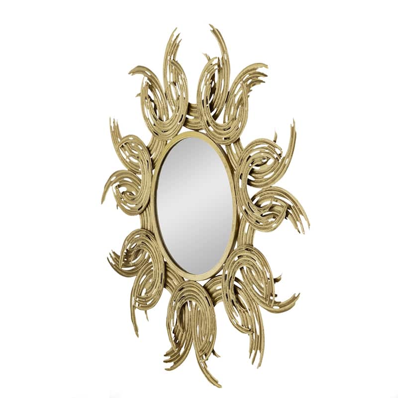 Metal Decorative Mirror with Gold Finish, Wall Decor Sun Mirror