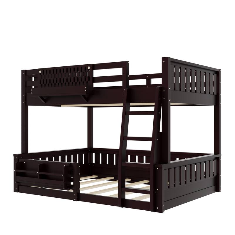 Full XL over Queen/Full over Queen Bunk Bed with Ladder and Guardrails, Pegboard and bookshelf