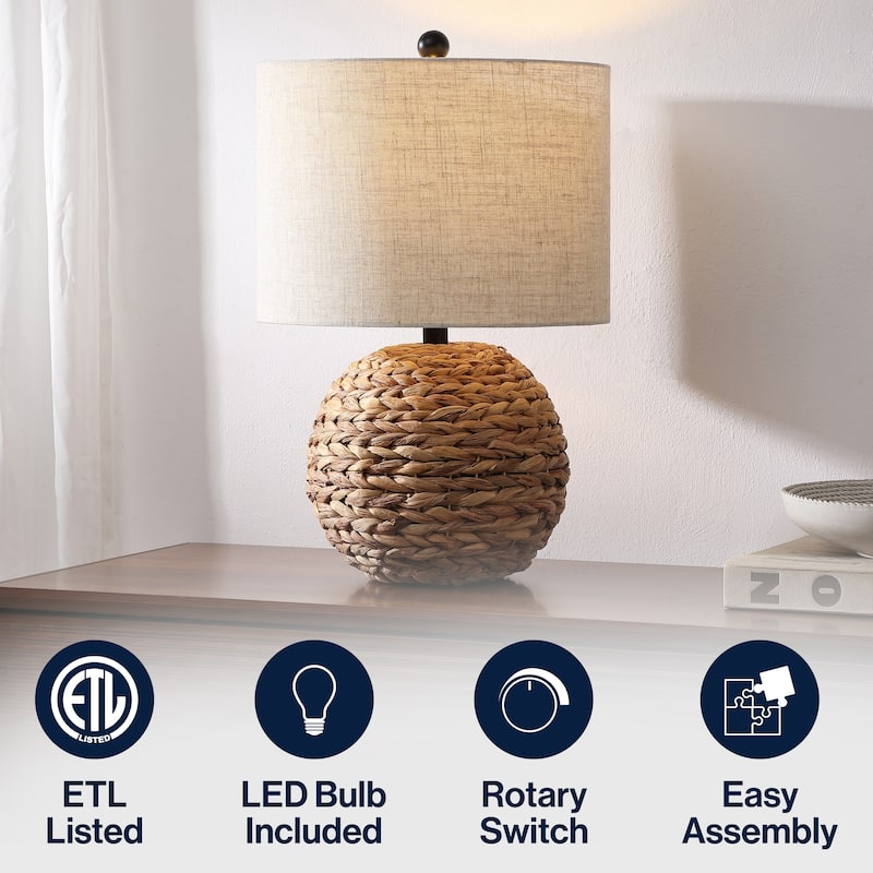 Camilo 21.5" Modern Coastal Woven Rattan Globe LED Table Lamp